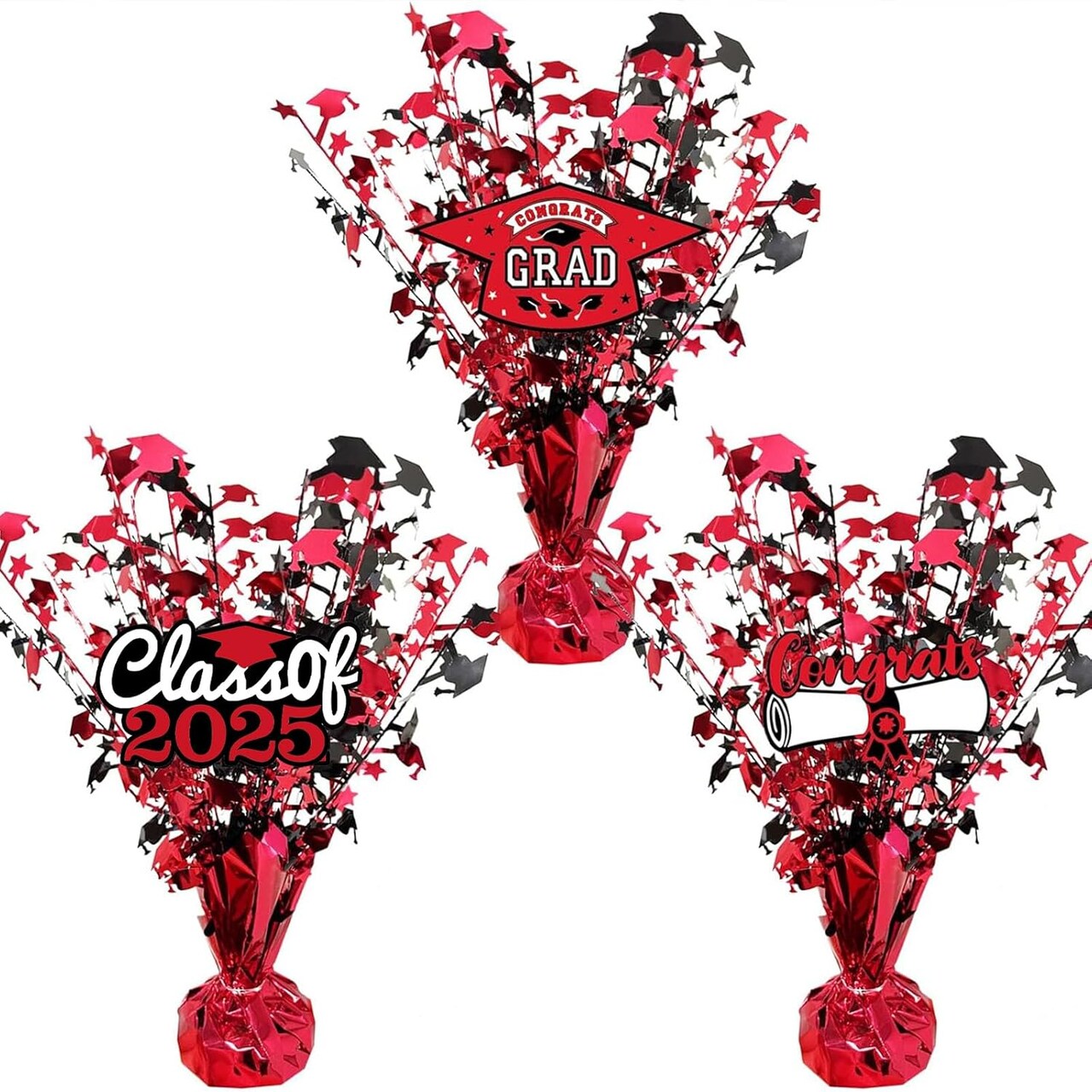 3 Pcs Graduation Table Centerpieces - Balloon Weight Centerpieces Blue Glitter Foil Graduate Cap Centerpieces for 2025 Graduation Party Table Decorations (red)